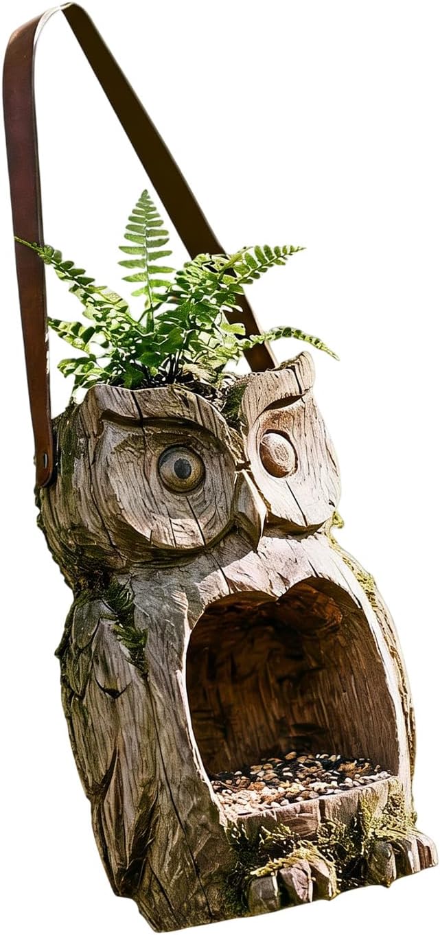 Creative Resin Owl Bird Feeder Hand Painted Outdoor Hanging Decor for Garden, Easy Refill & Weather, Unique Gift
