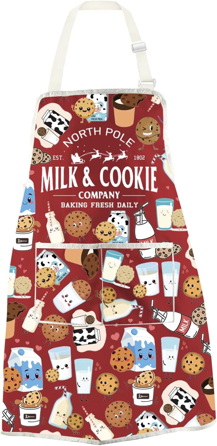 WCGXKO North Pole Christmas Baking Kitchen Apron Funny Xmas Gift Farmhouse Christmas Gift