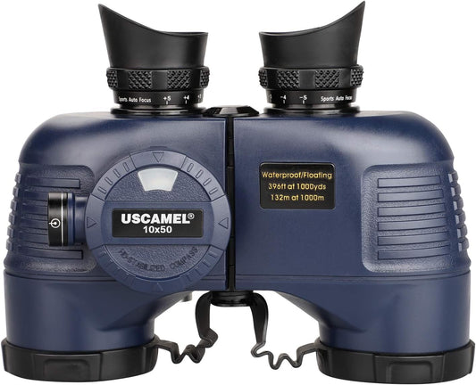 USCAMEL 10x50 Marine Binoculars for Adults, Waterproof Binoculars with Rangefinder Compass Tripod Adapter，BAK4 Prism FMC Lens for Navigation Bird Watching Hunting