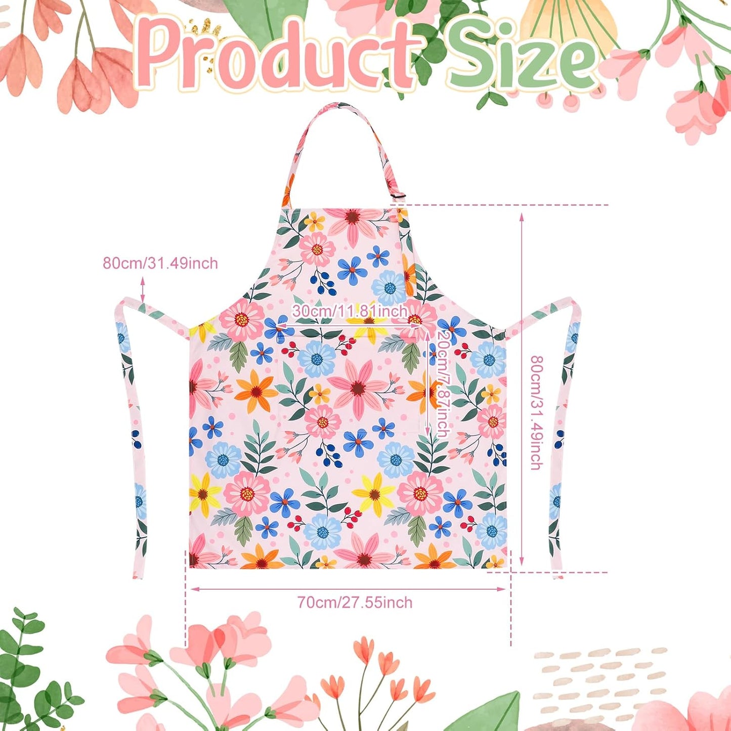 2 Pack Floral Apron for Women with Pockets, Adjustable Kitchen Chef Ap