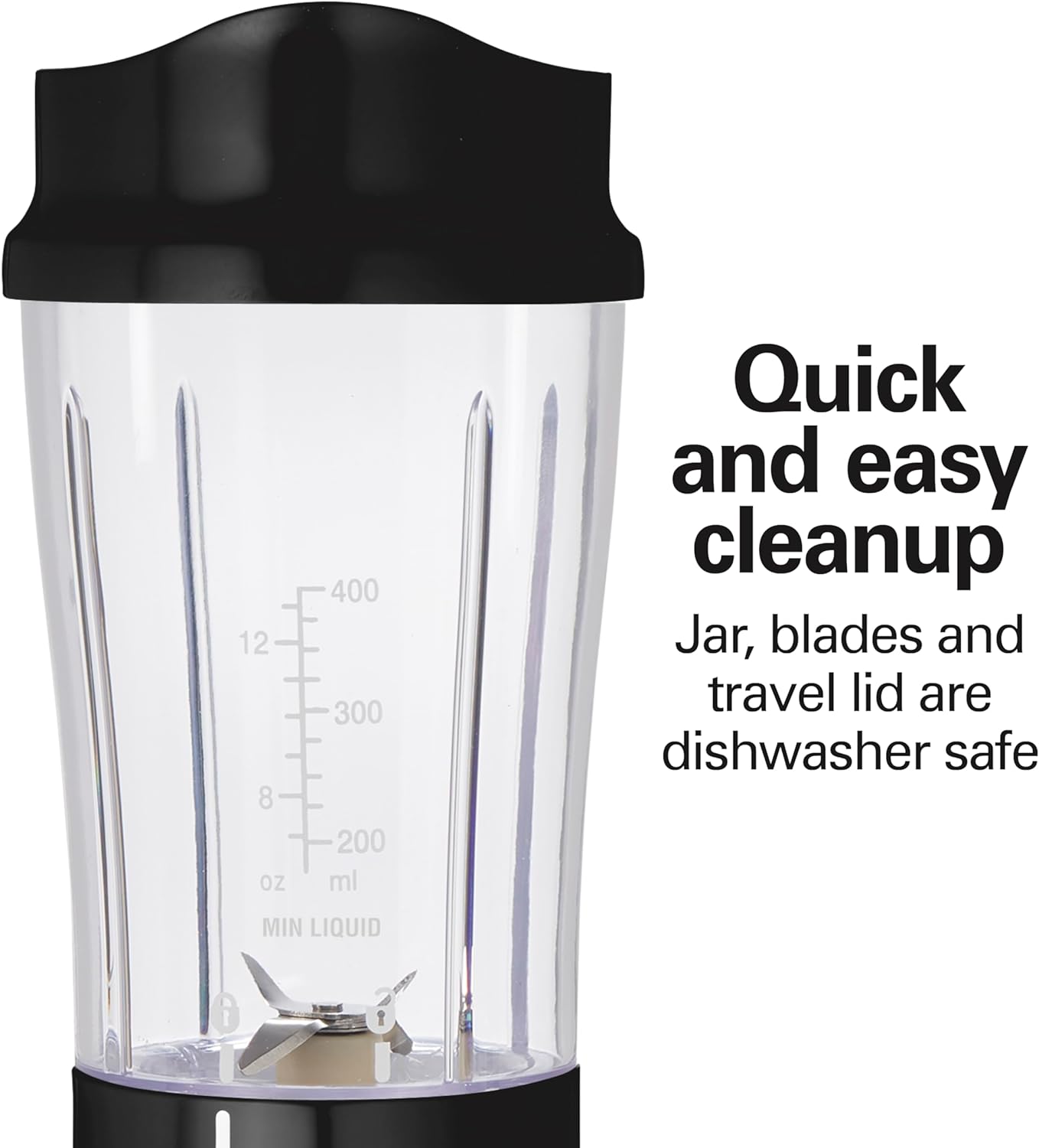 Hamilton Beach Portable for Shakes and Smoothies, 14 Oz BPA Free Travel Cup & Lid, Durable Stainless Steel Blades, Personal Smoothie, Black (51101AG)