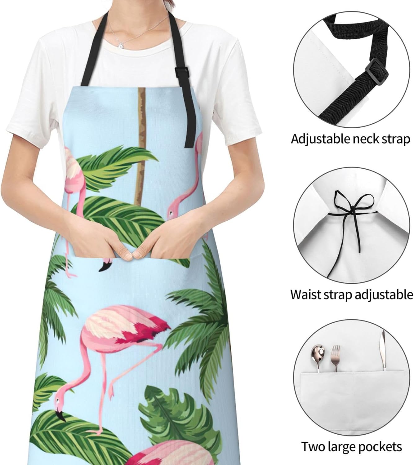 Tropical flamingos Print Laundry apron 28x33 In Waterproof Kitchen Apron with Pockets for Cooking Baking