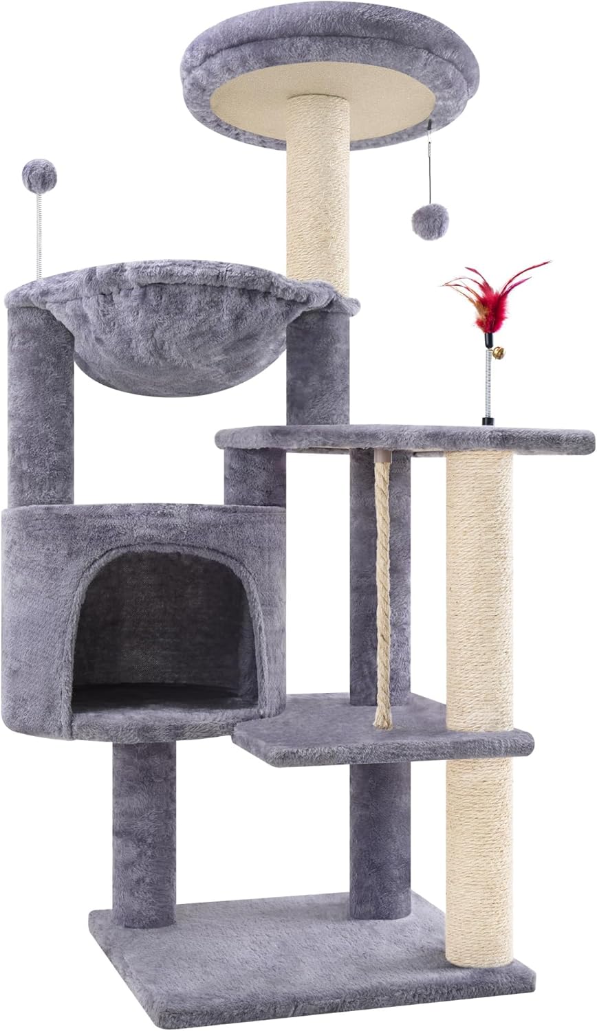 TWDEPART 42.5'' Cat Tree for Indor Cats, Multifunctional Cat Tower wit