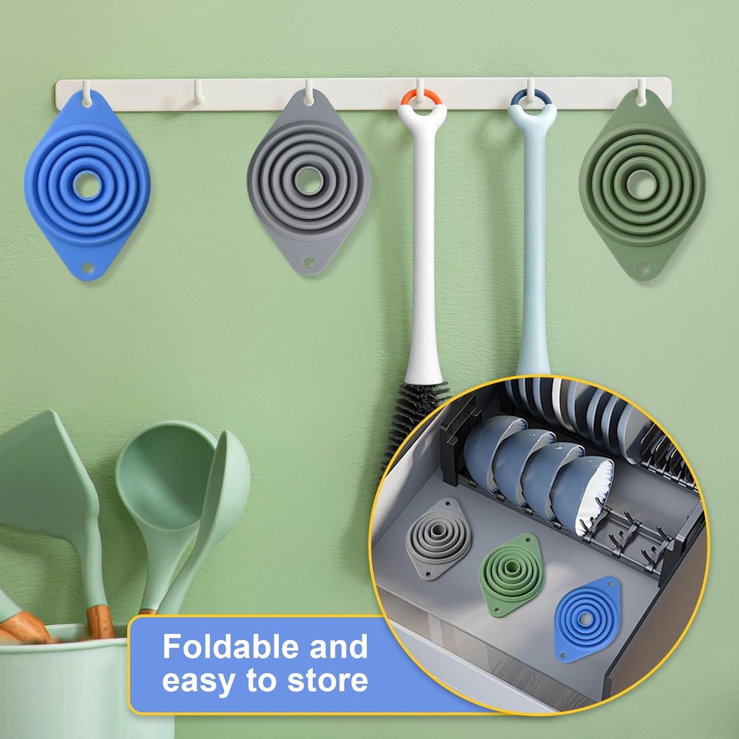 Kitchen Funnel Set 3 Pack,Funnels for Kitchen Use Filling Bottles,Sili