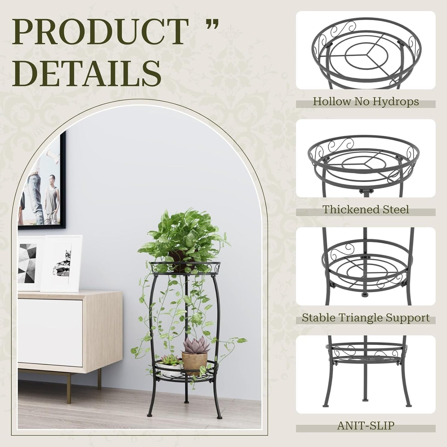 Plant Stand Indoor Outdoor, 2 Tier 27" Tall Metal Plant Stand Shelf, H