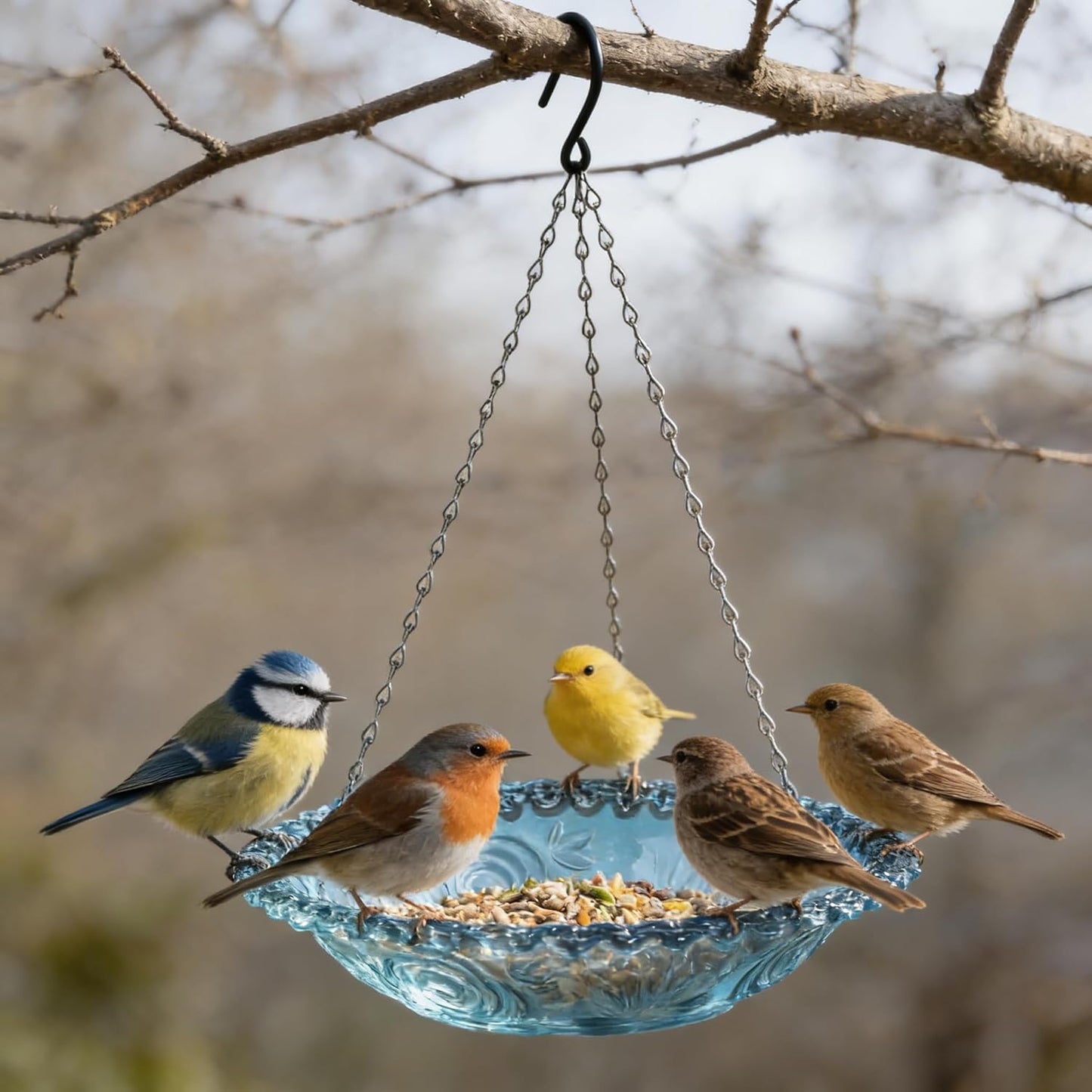 1 Pcs Hanging Bird Feeder for Outdoors,Recycled Plastic Platform Bird Feeder with Strong Suction Cups Hangers Weatherproof Wild Feeders for Cardinals and Bluebirds - Ideal Garden Gift (1 PCS)