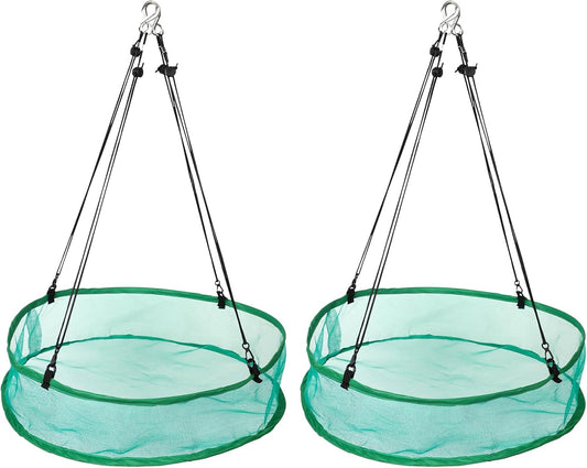 2pcs Bird Feeder Trays, 19.69in Diameter Durable Large Hanging Birdfeeder Mesh Tray with 8 Hanging Ropes and 4 Storage Bags for Outdoor Yard Garden Backyard Attracting Birds(Green)