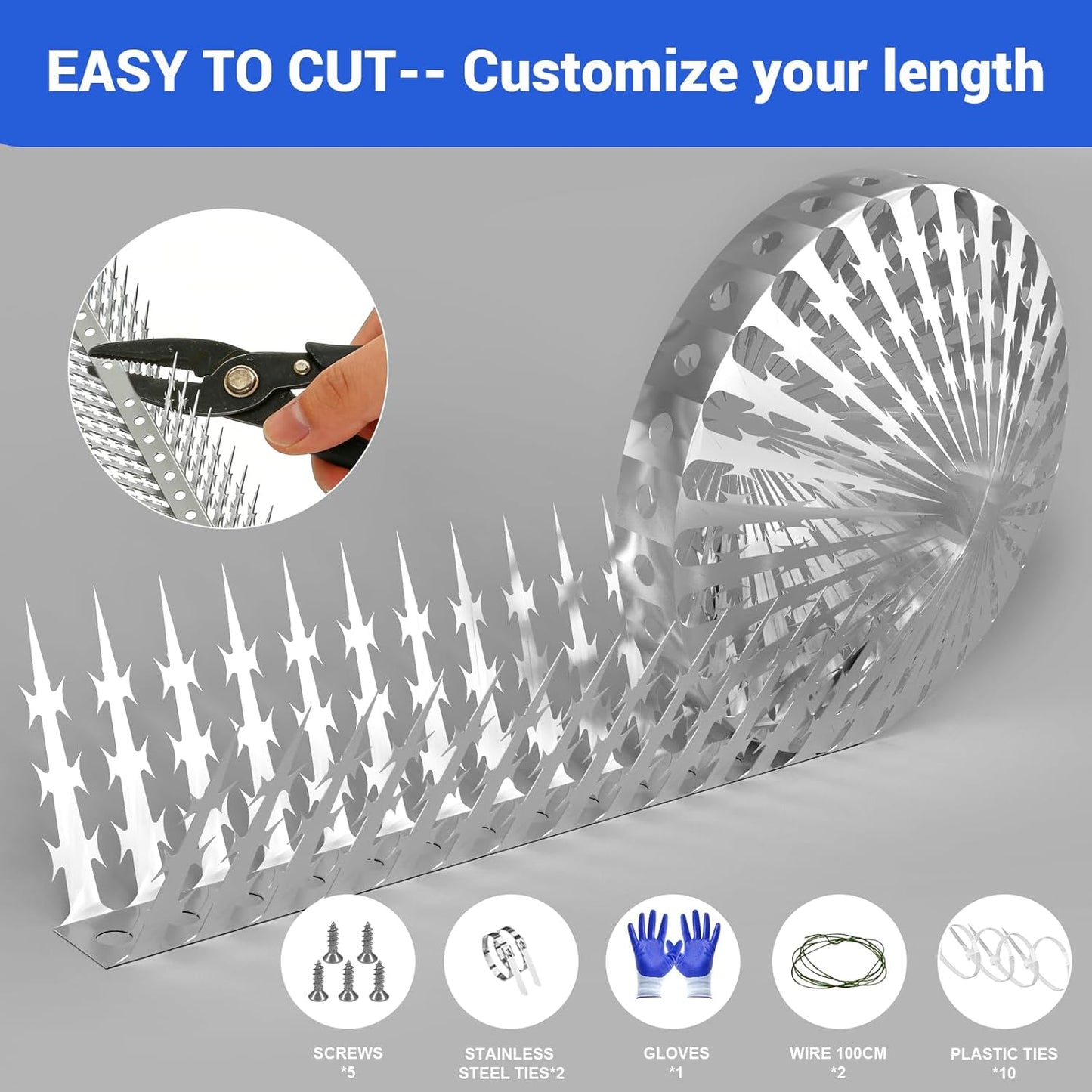 Bird Spikes Squirrel Proof Baffle for Bird Feeders, Avoid Climb Spikes for Outside, Fence, Wall, Tree, Drainpipes, Deterrent Spikes for Squirrel, Raccoon, Pigeon, Cat, 40 Inch Stainless Steel Spikes