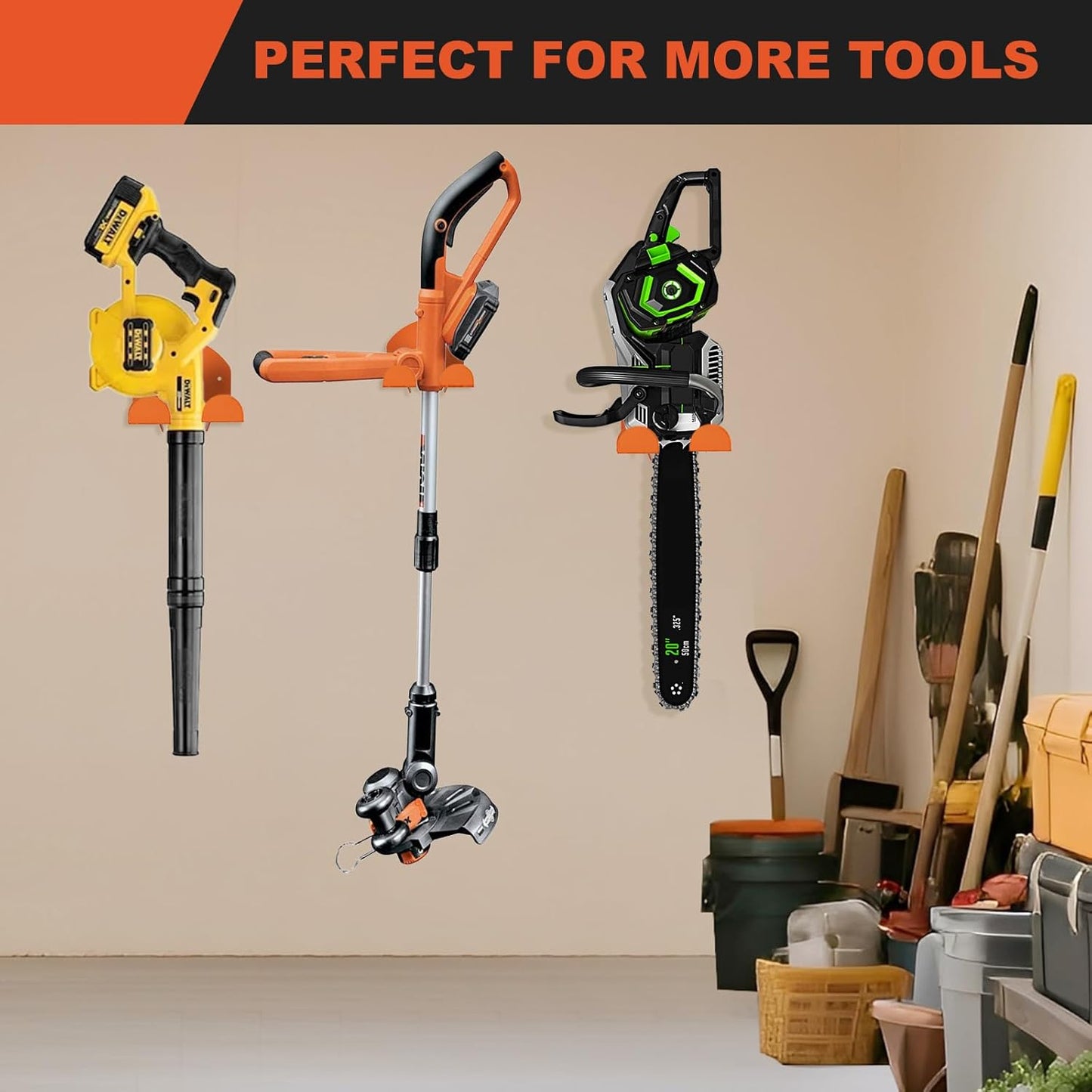 【Upgraded】 Heavy Duty Weed Eater Hanger for Garage Wall Organizer Garden Power Tool Rack for Weed Wacker, Grass Trimmer, String Trimmer, Leaf Blower, Garden Tools Storage，Gift for Men-2 Pack