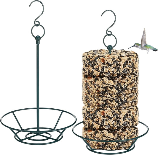 2 Pcs Dark Green Cylinder Bird Feeder for Outdoors Hanging Bird Feeders Holder Includes O-Ring & Locking S Hook Backyard Wild Birds Feeding Birds Container for Outdoors Garden
