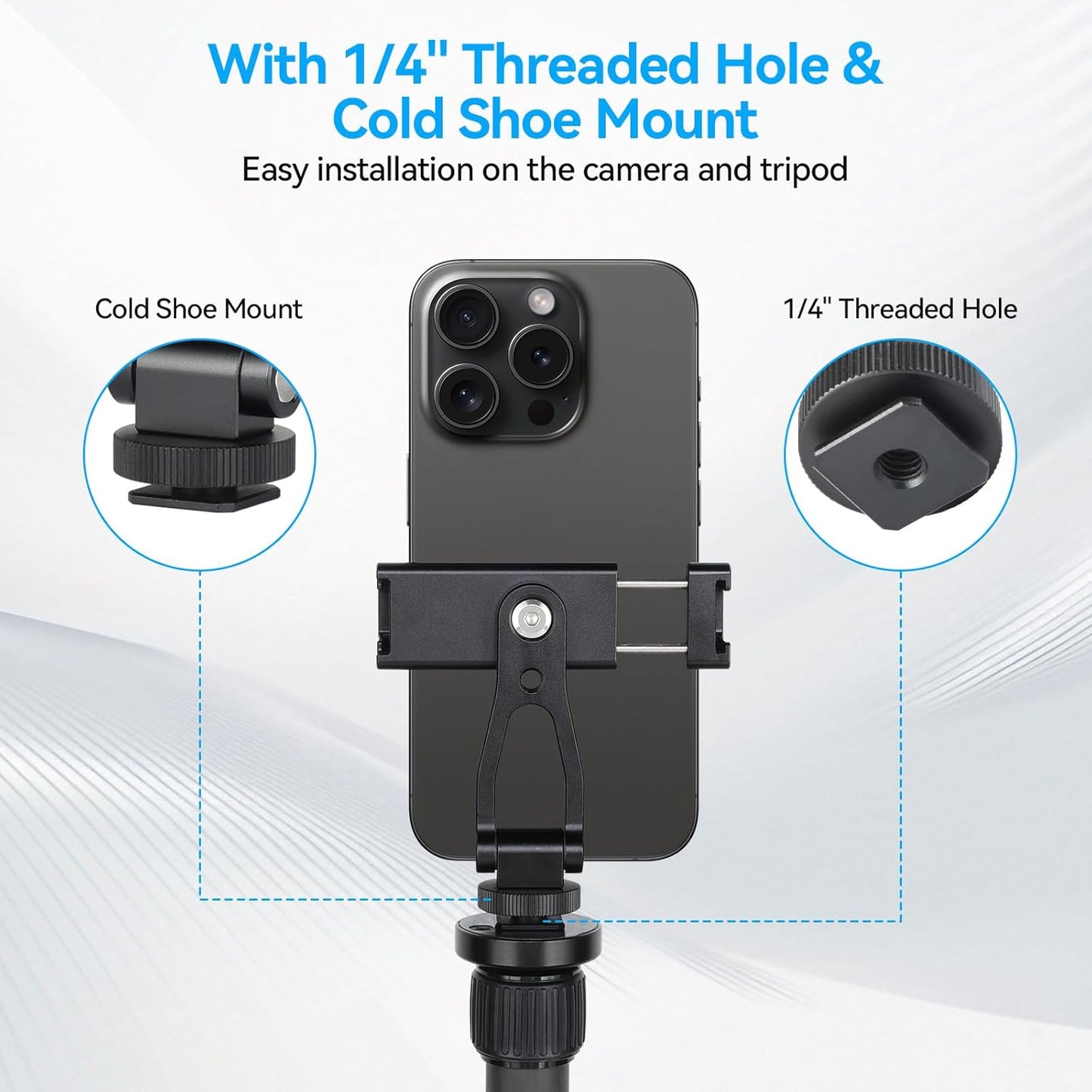 UTEBIT Universal Phone Tripod Mount with Cold Shoe Mount, 1/4" Thread 