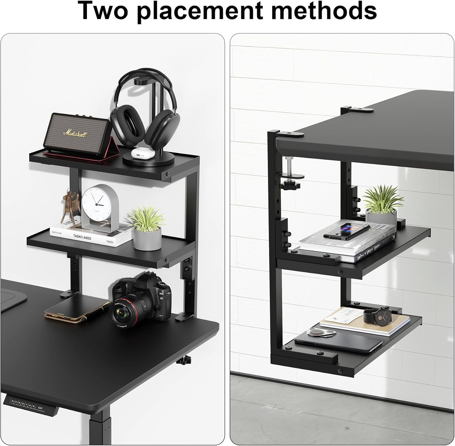 Spacrea clamp on Desk Shelf, 2 Tier Office Desk Shelves Organizer, Woo