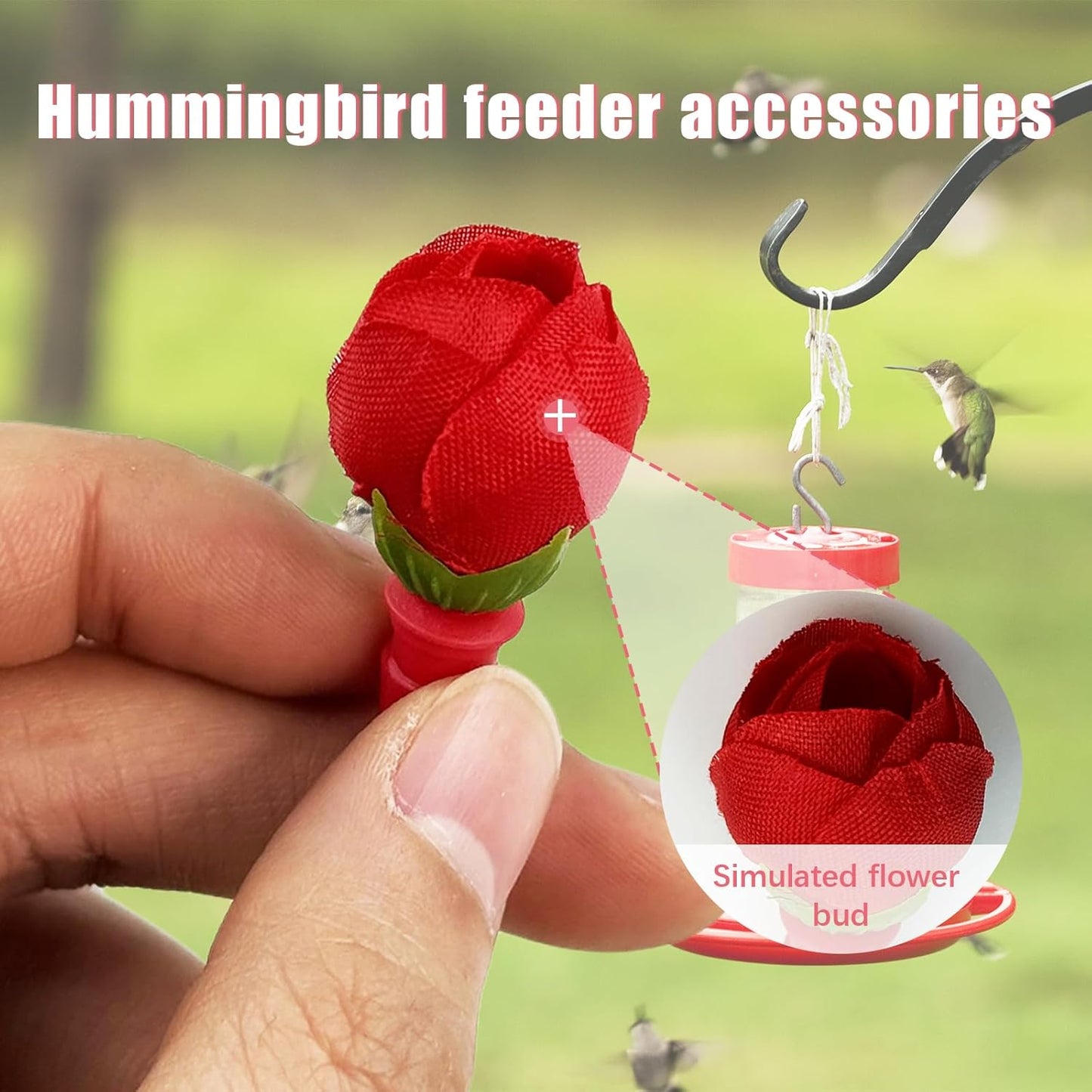 30Pcs Hummingbird Feeders Replacement Flowers, Unique Pet Bird Feeder Replaceable Flowers Parts with 2 Cleaning Brush, Hummingbird Feeding Ports Bee Guards for Outdoor Hanging Feeders (Red)