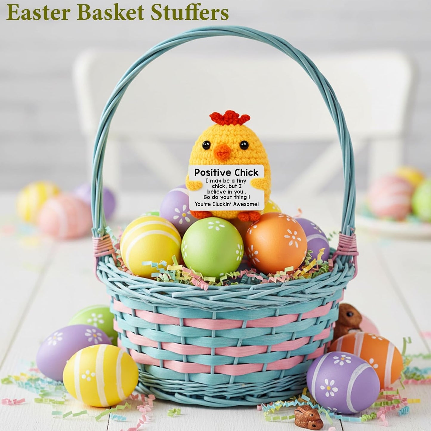 Chicken Easter Basket Stuffers Gifts for Teens Girl Boy Gifts Easter Egg Fillers Birthday Gift for Women Mothers Day Graduation Teacher Appreciation Positive Crochet Animals Emotional Chick Support