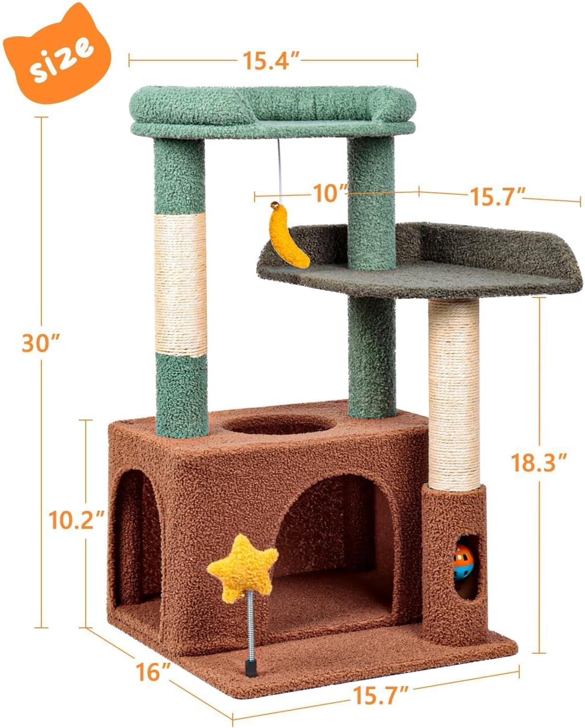31" Cute Cat Tower for Indoor Kittens with Cat Condo, Plush Platform, 