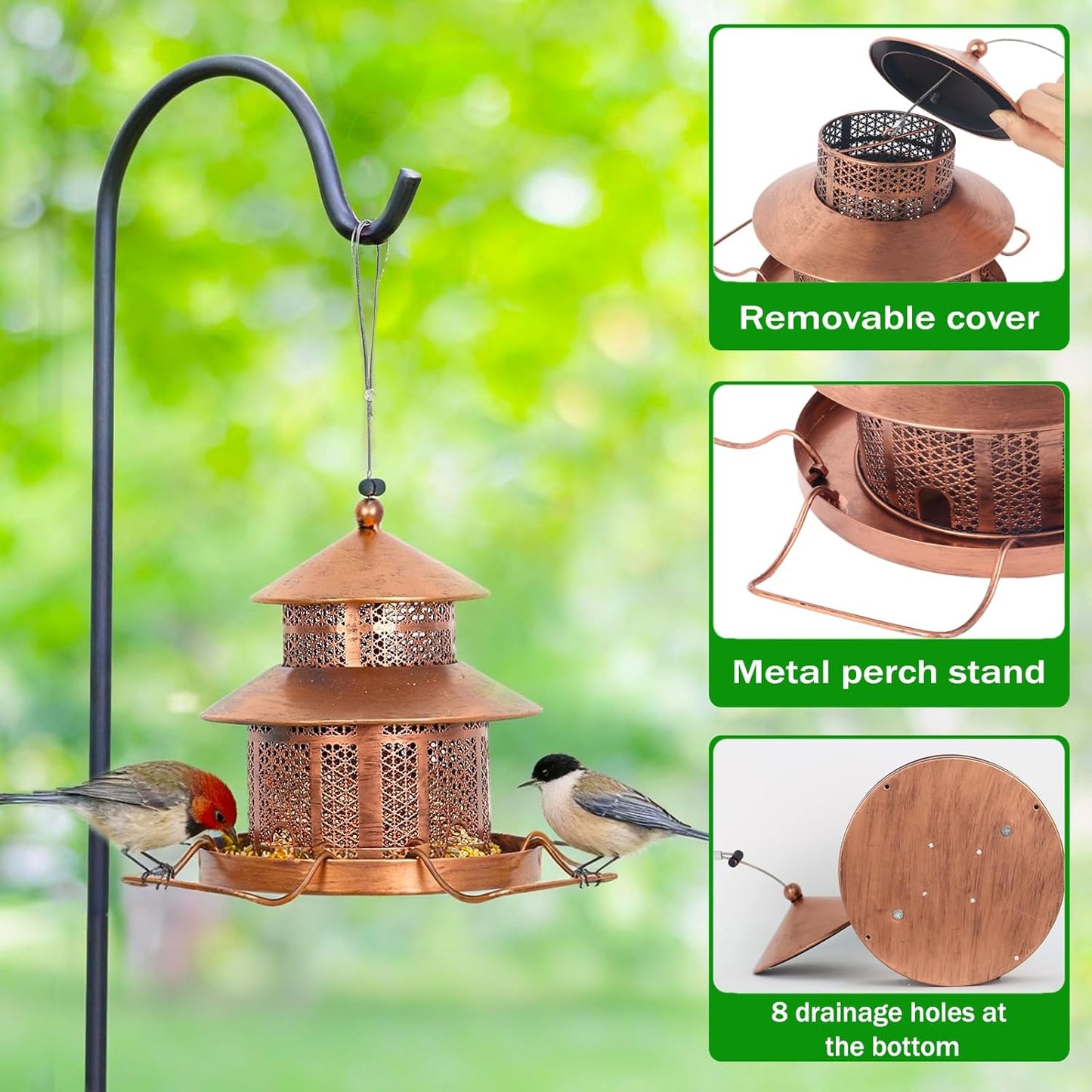 Bird Feeder for Outdoors Hanging, 1.5LB Capacity with 4 Perches, Heavy