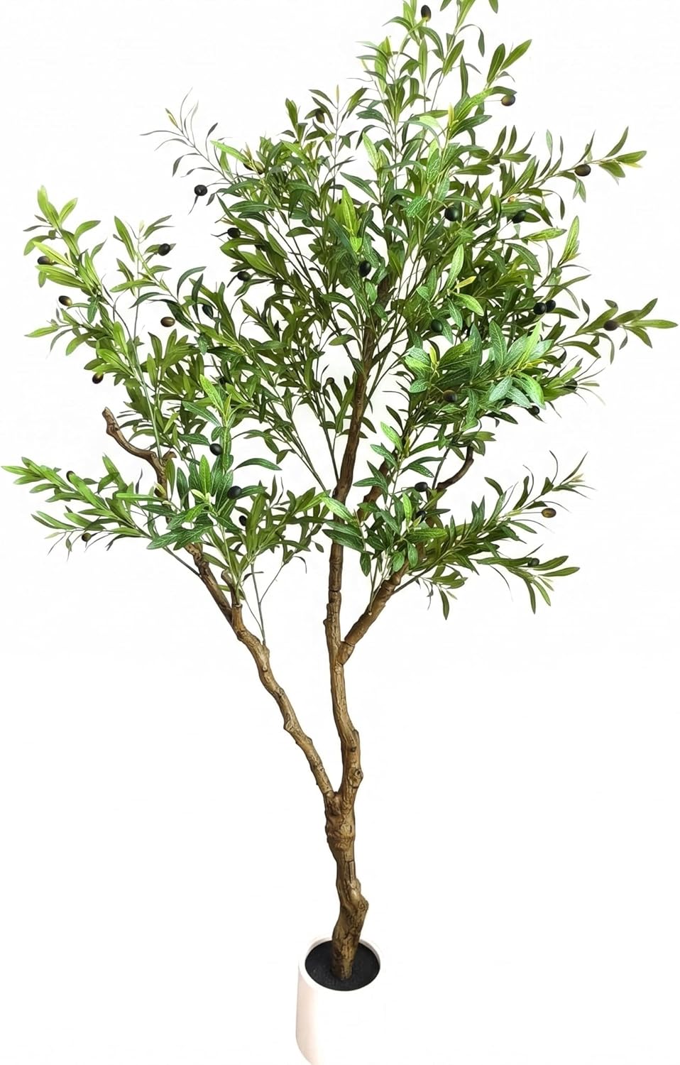 Artificial Olive Tree 7ft with Realistic Leaves, Dewdrops and Olives, Full and Grand Design Faux Tree with Sturdy Base for Indoor Outdoor Office Decor (Without Dewdrops)