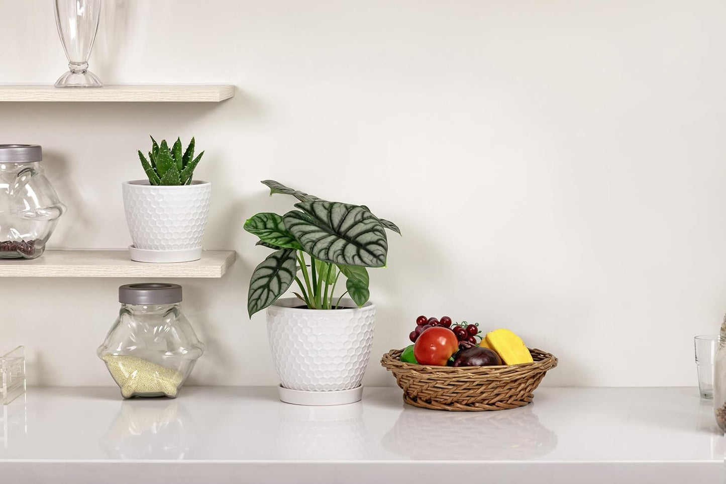 Docrin Ceramic Plant Pots Set of 2 (6.6"+5.5"), High-Fired Clay Indoor