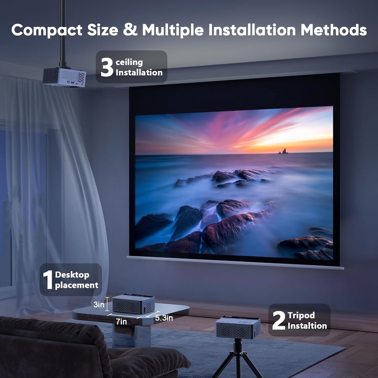 TMY 1080P Full HD Portable Mini Projector, Upgraded Bluetooth Movie Projector with Screen, Compatible with TV Stick Smartphone/HDMI/USB, Indoor & Outdoor Use