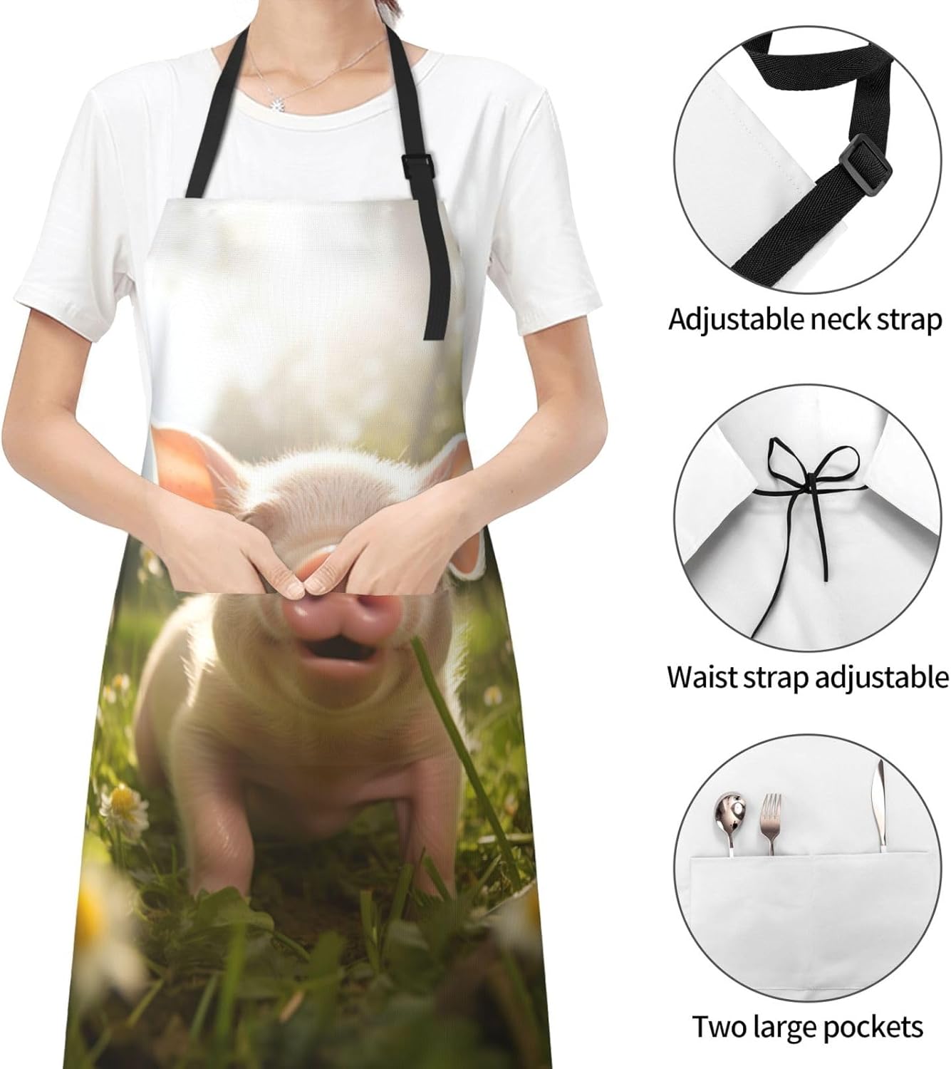 piggy print Waterproof apron with pocket adjustable cooking apron for adult kitchen bibs to bake