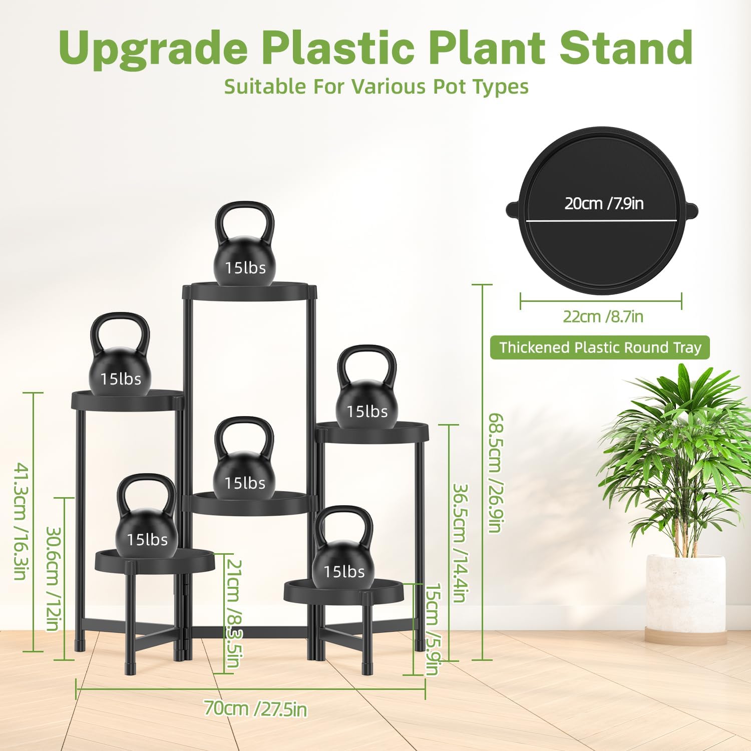 iDavosic.ly 6 Tier Folding Plant Stand Indoor Outdoor with Plastic Tra