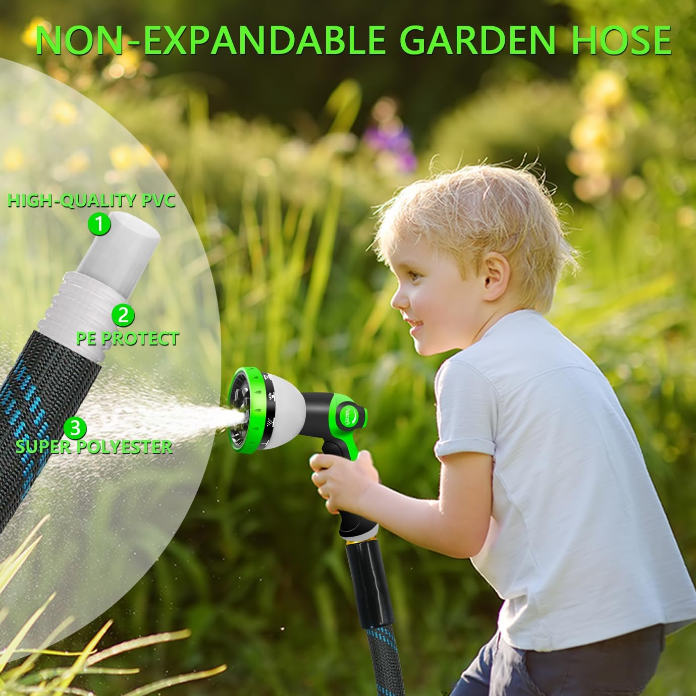 Garden Hose 50 FT, NON-EXPANDABLE Heavy-Duty Flexible & Lightweight Wa