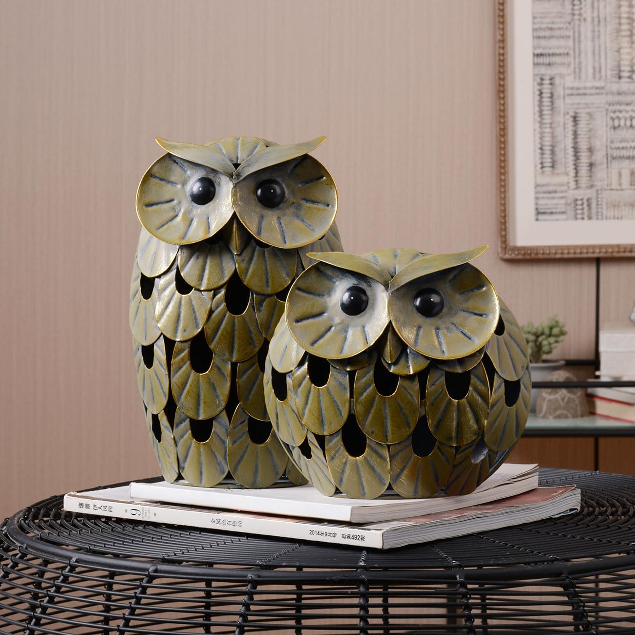 Owl Statue Figurine Animal Gifts Modern Sculpture Decor Metal Arts 9.4inch