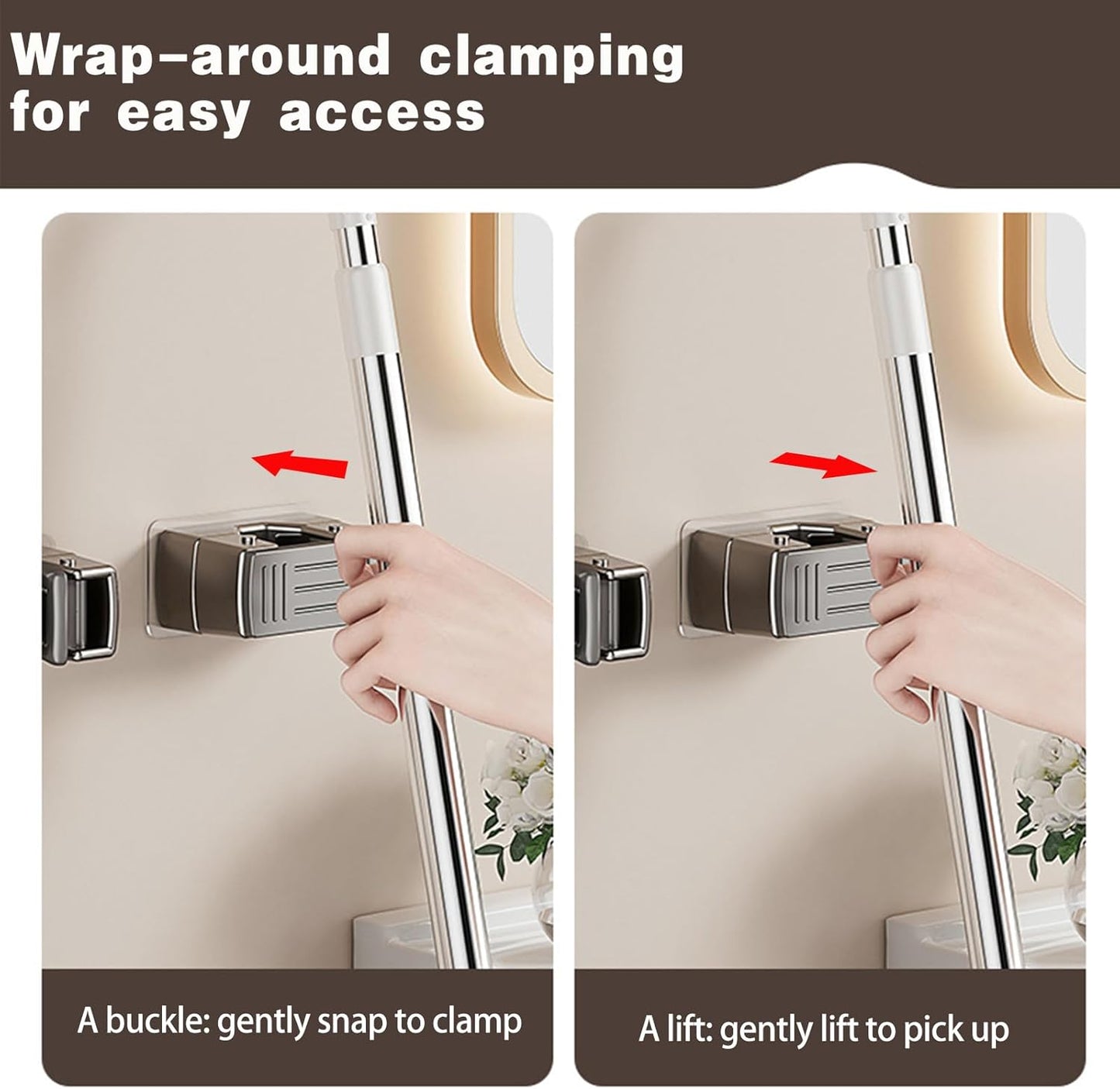 4 Pack Broom Holder Wall Mount,Self Adhesive Anti-Slip Mop and Broom H