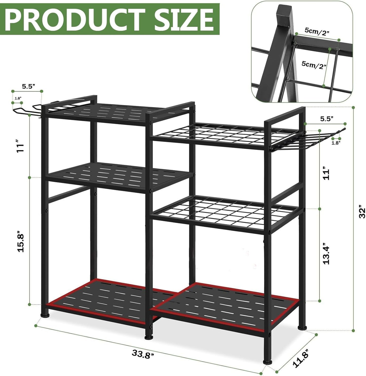Garden Tool Organizer, 33.8×11.8×32inch Heavy-Duty Steel Garden Tool R