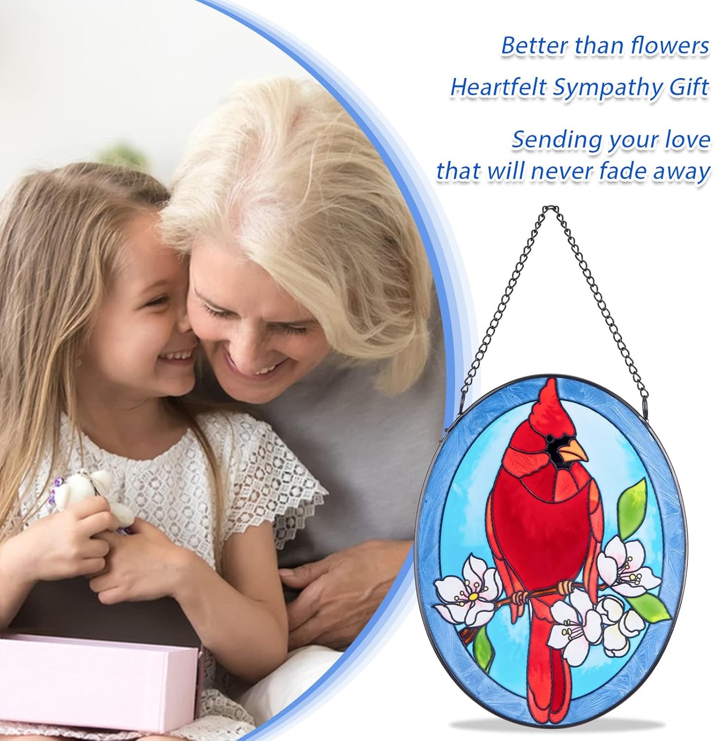 MUMTOP Stained Glass Window Hanging - 2 Pack Cardinal Suncatcher Hanging Ornaments Wall Art, Hand-Painted Glass Panel Home Decor for Grandma Gift Idea