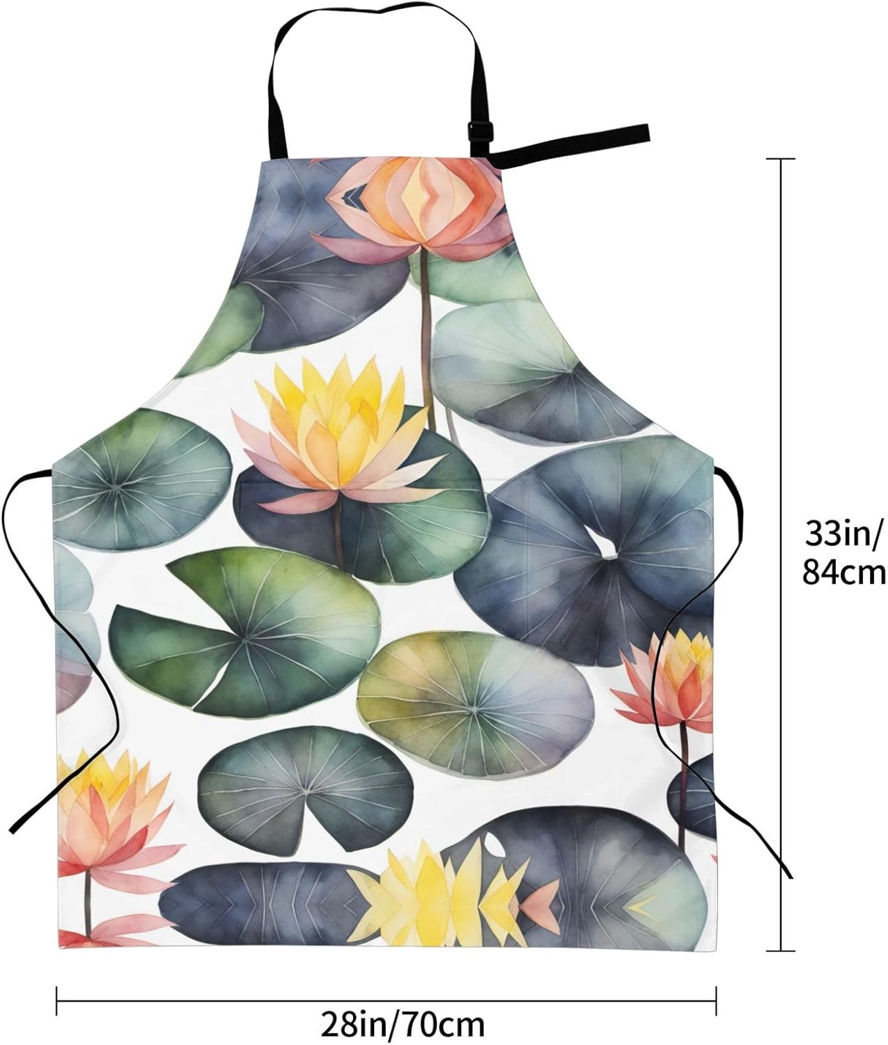 Black Lily Pads 1 print Waterproof chef's apron with pocket apron for kitchen cooking baking barbecue and gardening