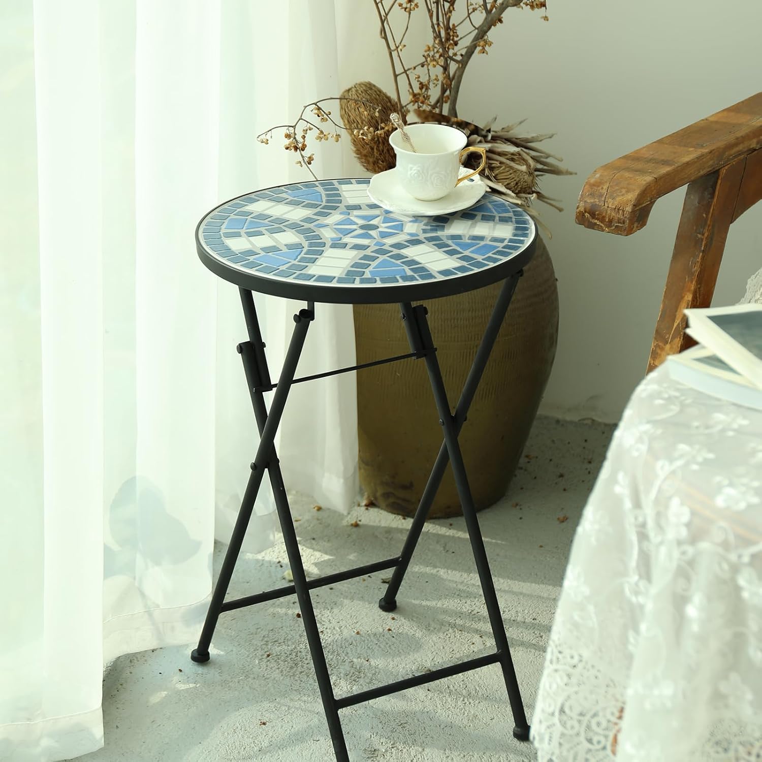 VCUTEKA Mosaic Outdoor Side Table, Patio Side Tables with 14" Ceramic 