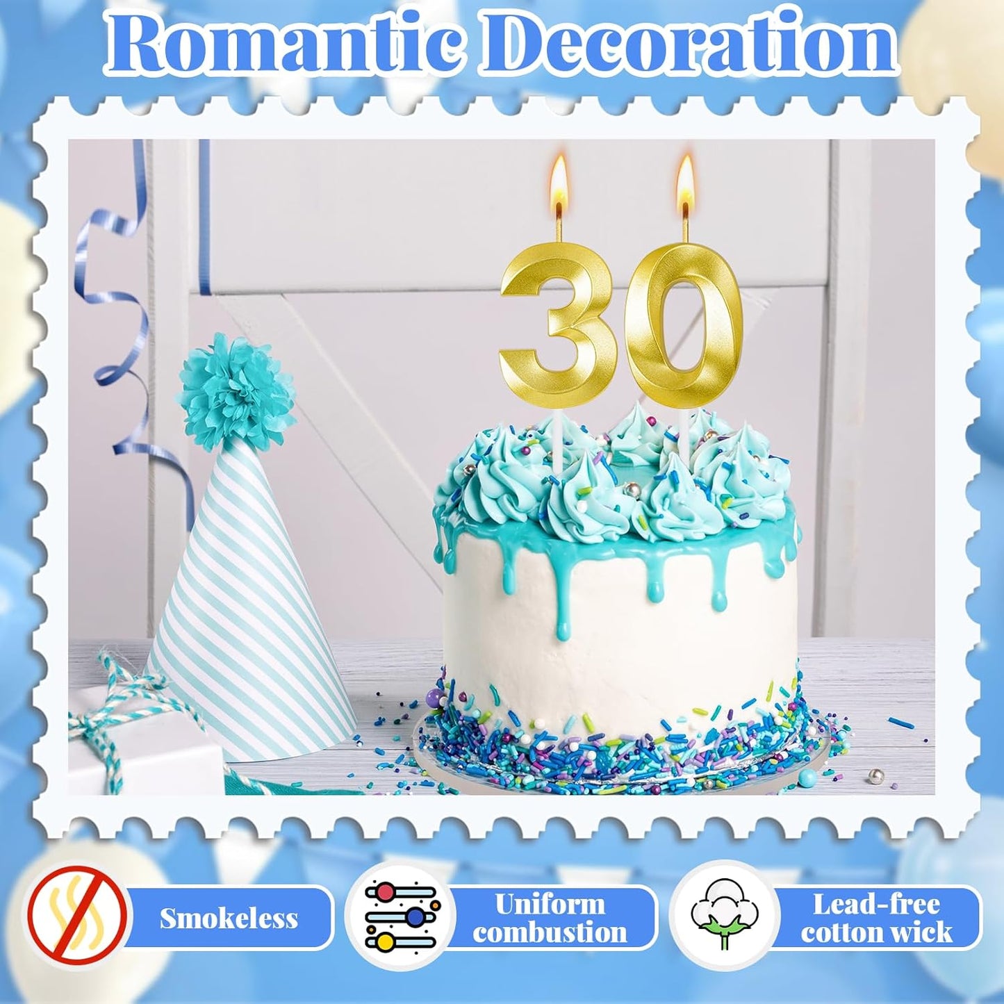 30th Birthday Candles for Cake,Birthday Decorations for Him Her,Number Candles for Cake Toppers Party Anniversary (30)
