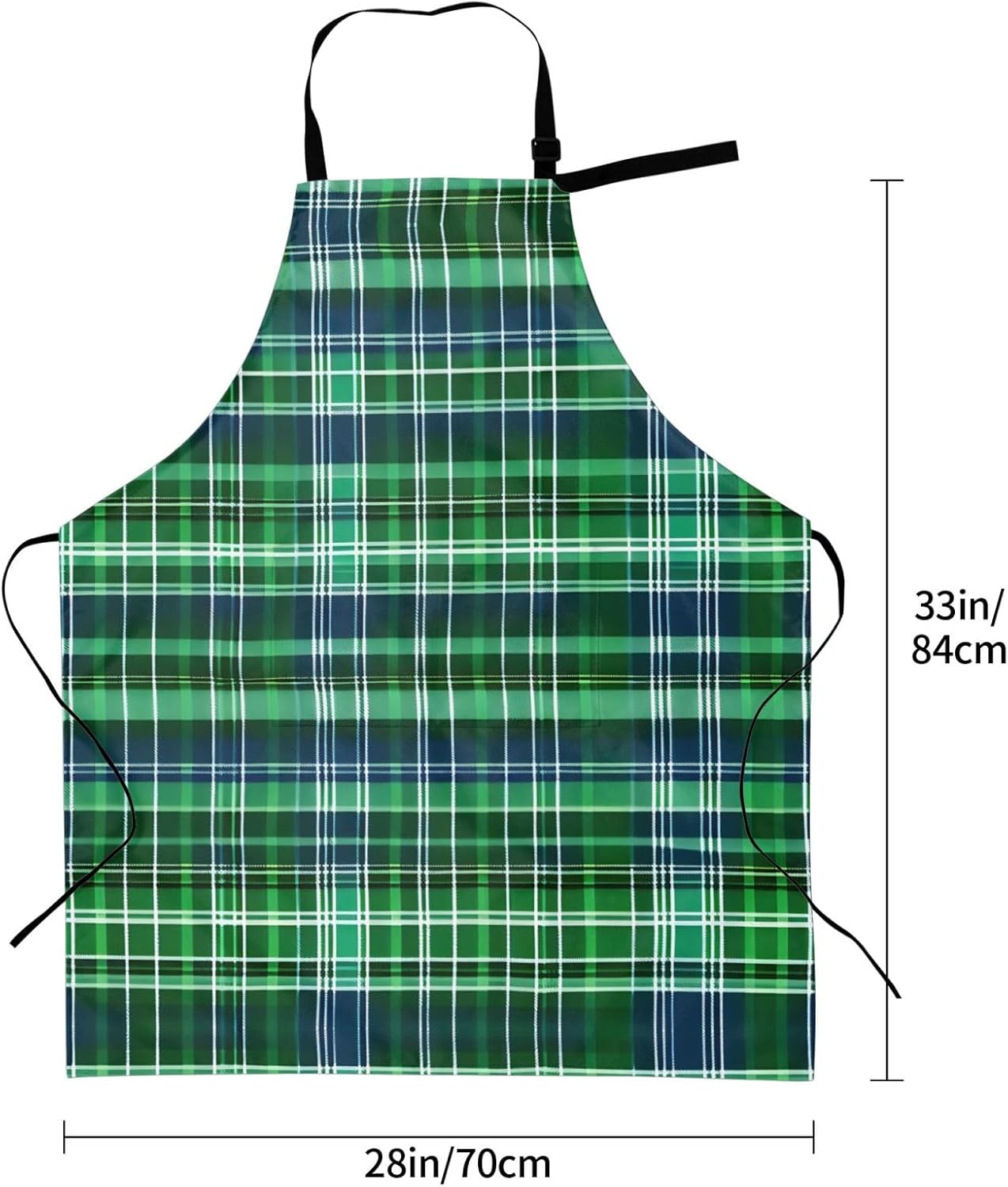 Blue and Green Scottish Tartan print Waterproof apron with pocket adjustable cooking apron for adult kitchen bibs to bake