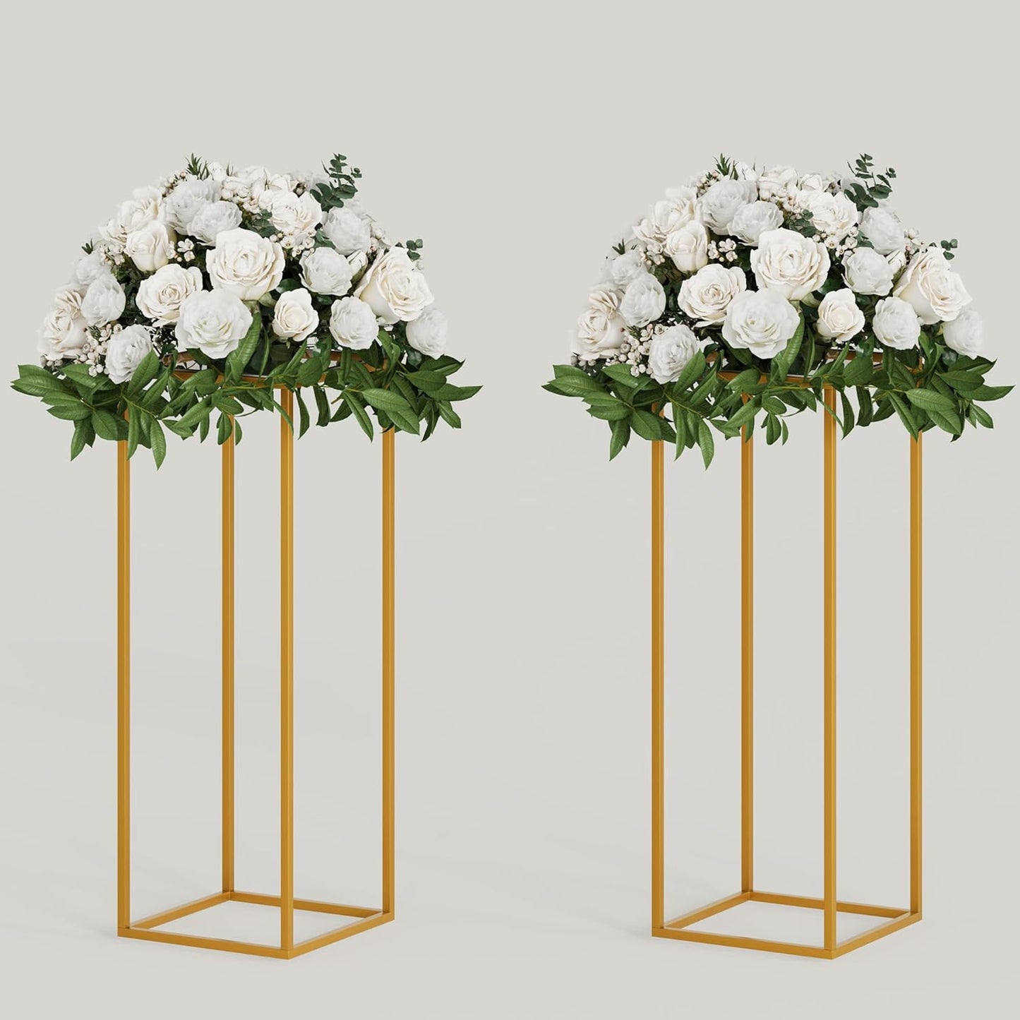 TEKXYZ 2 Pcs 23.6 Inch Tall Metal Flower Stand, Gold Centerpieces For Wedding, Event Party Props, Patio Decor