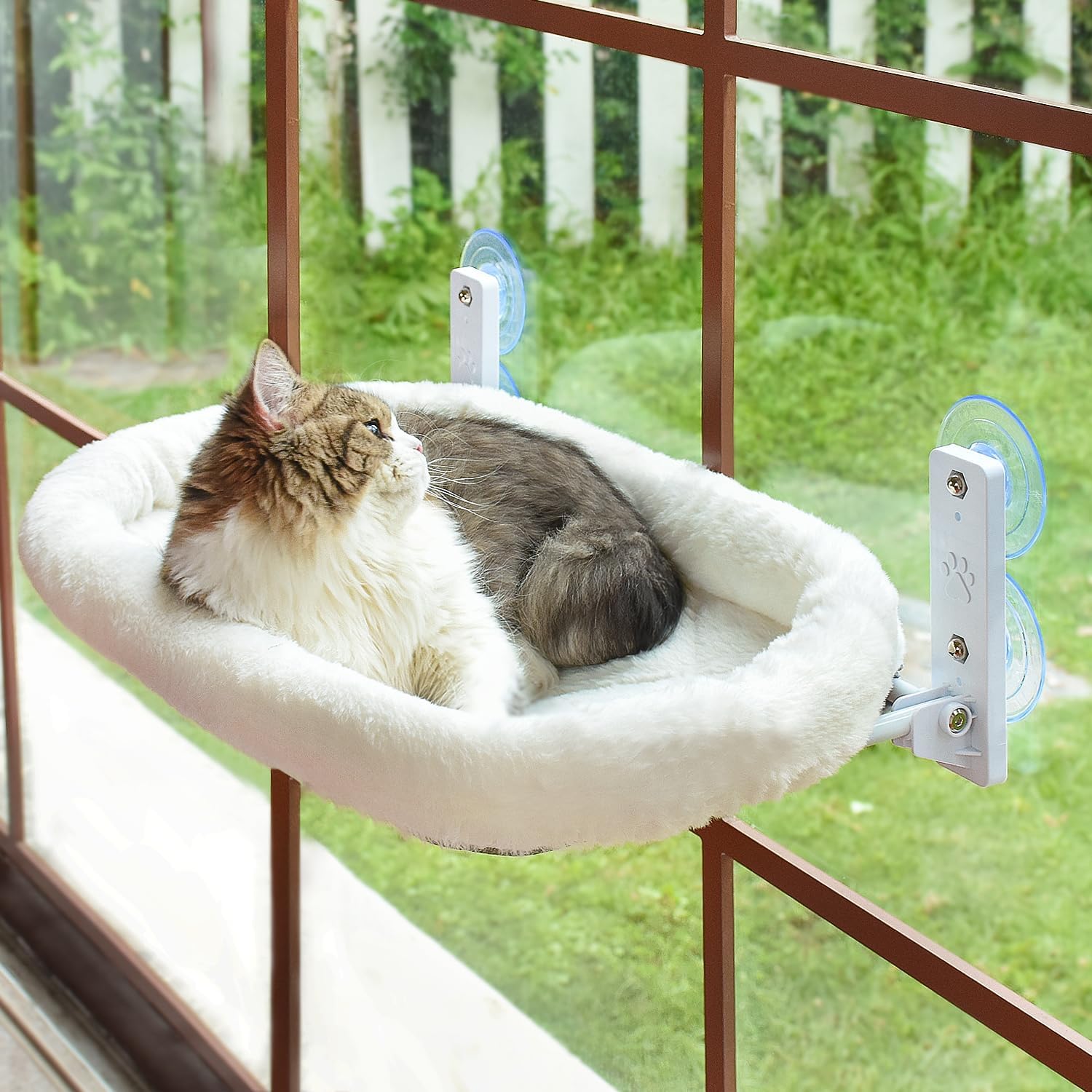 AMOSIJOY Cordless Cat Window Perch, Window Hammock for Cats with 4 Str