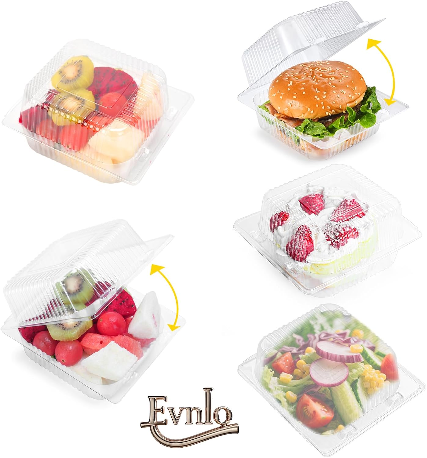 100 Count Clear Plastic Containers with Lids for Food, Thickened Disposable Sandwich Containers Clamshell Boxes for Cake Slice, Dessert, Hamburger, Salad, Pastry, Fruits, Takeout Tray