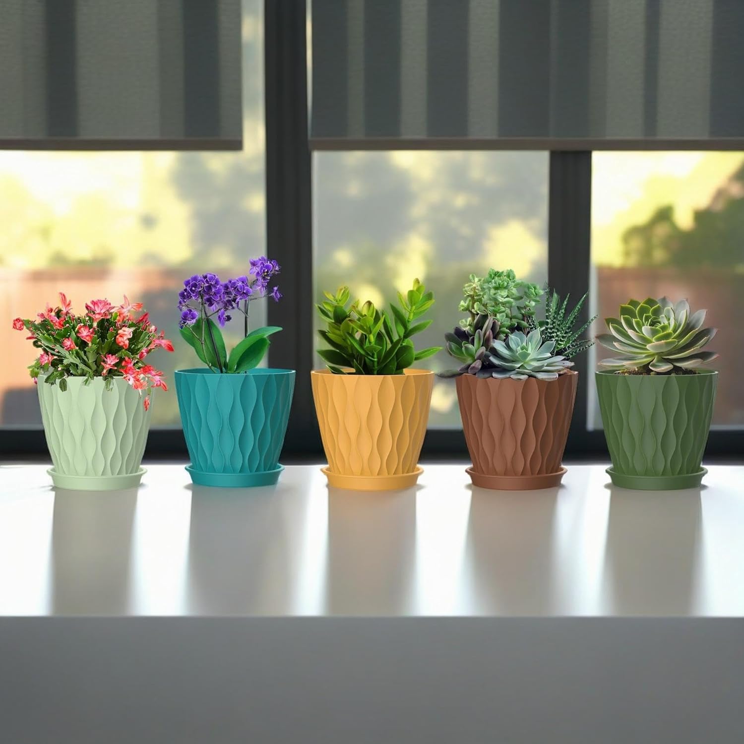 4 Inch Plant Pots, 6 Pack Indoor Flower Pots, Planters with Drainage H