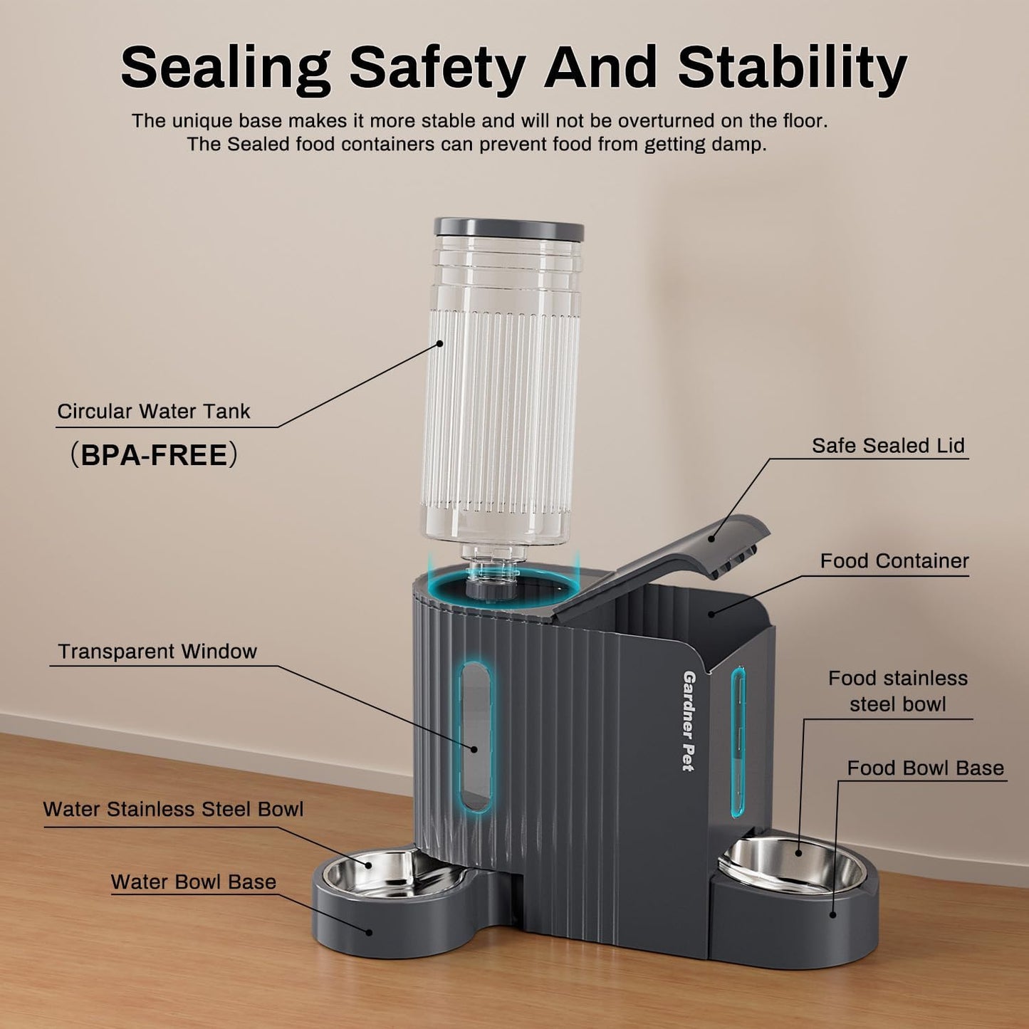 Gardner Pet Automatic Gravity Cat Food Feeder and Water Dispenser Stai