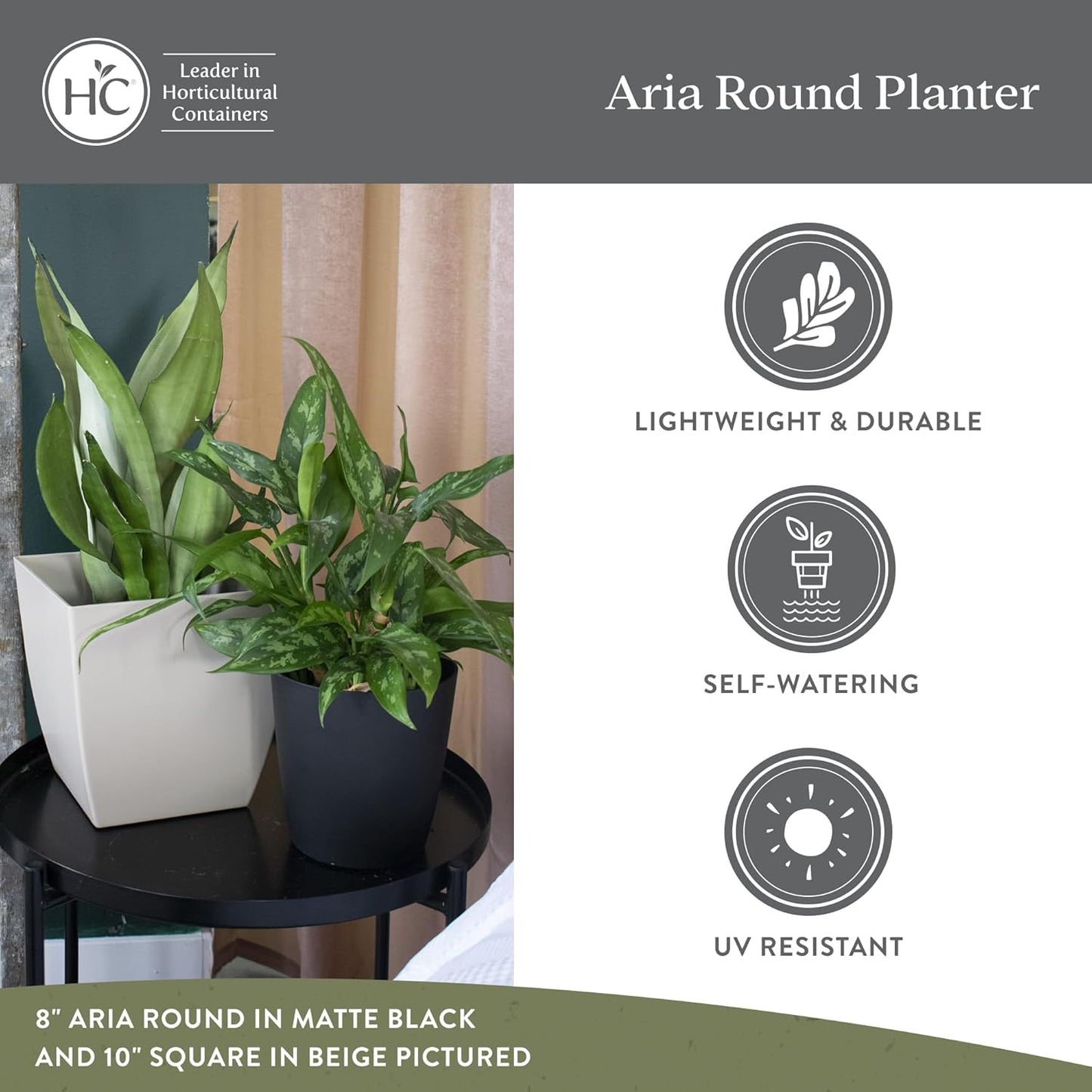 The HC Companies Aria Round Self-Watering Pot - Lightweight Plastic Pl