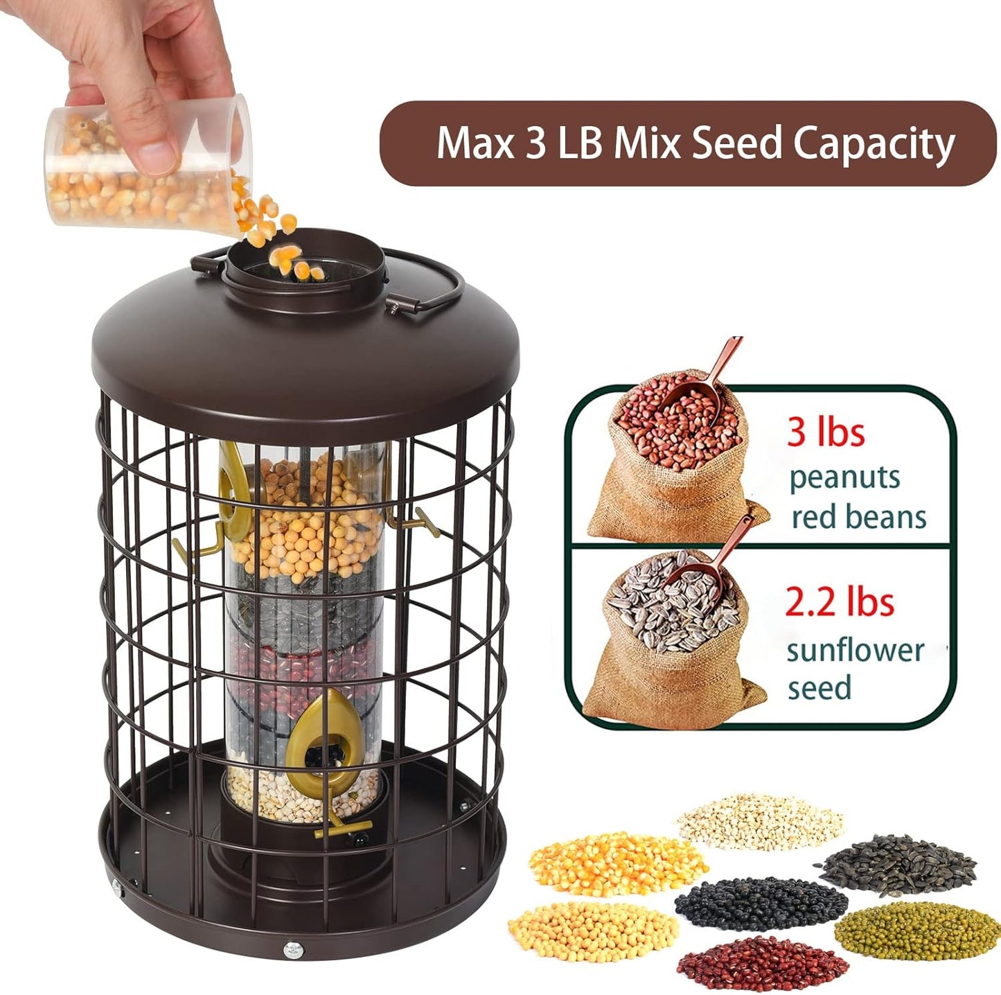 Caged Bird Feeders Metal - 3 Lbs - Squirrel-Proof Wild Bird Feeders, C