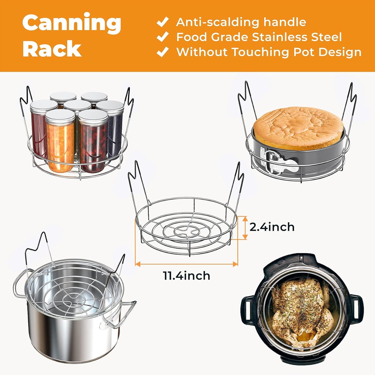 Pisol Canning Supplies Starter Kit, 7 Piece Canning Tools Set with Stainless Steel Rack, Wide Mouth Funnel, Kitchen Tongs, Jar Lifter, Magnetic Lid Lifter, jar Wrench, Bubble Popper