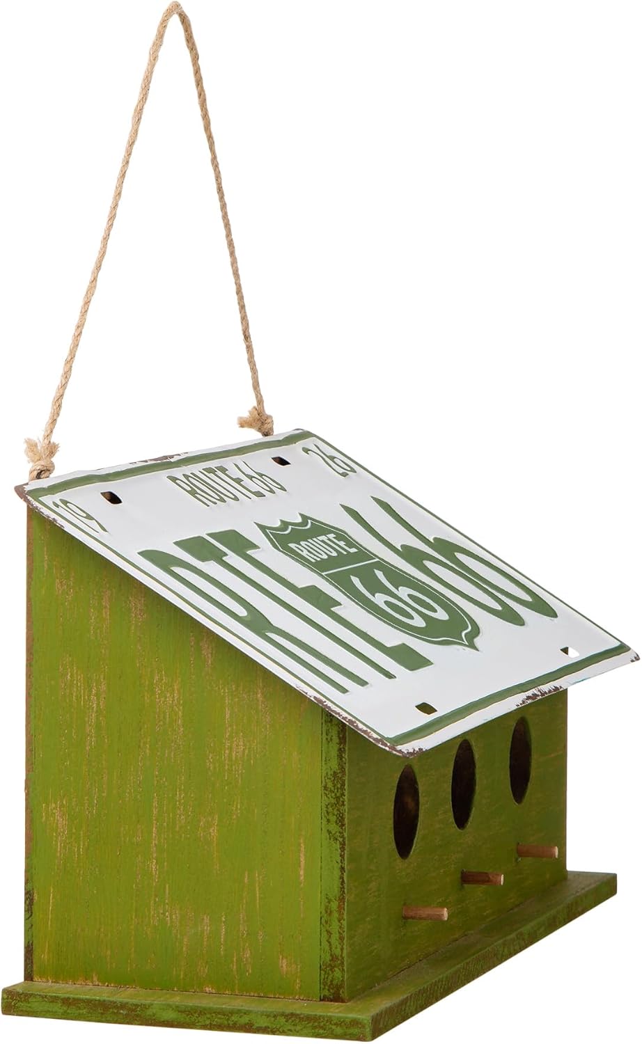 Glitzhome 14" Hanging Birdhouse for Outside, Green Licence Plate Desig