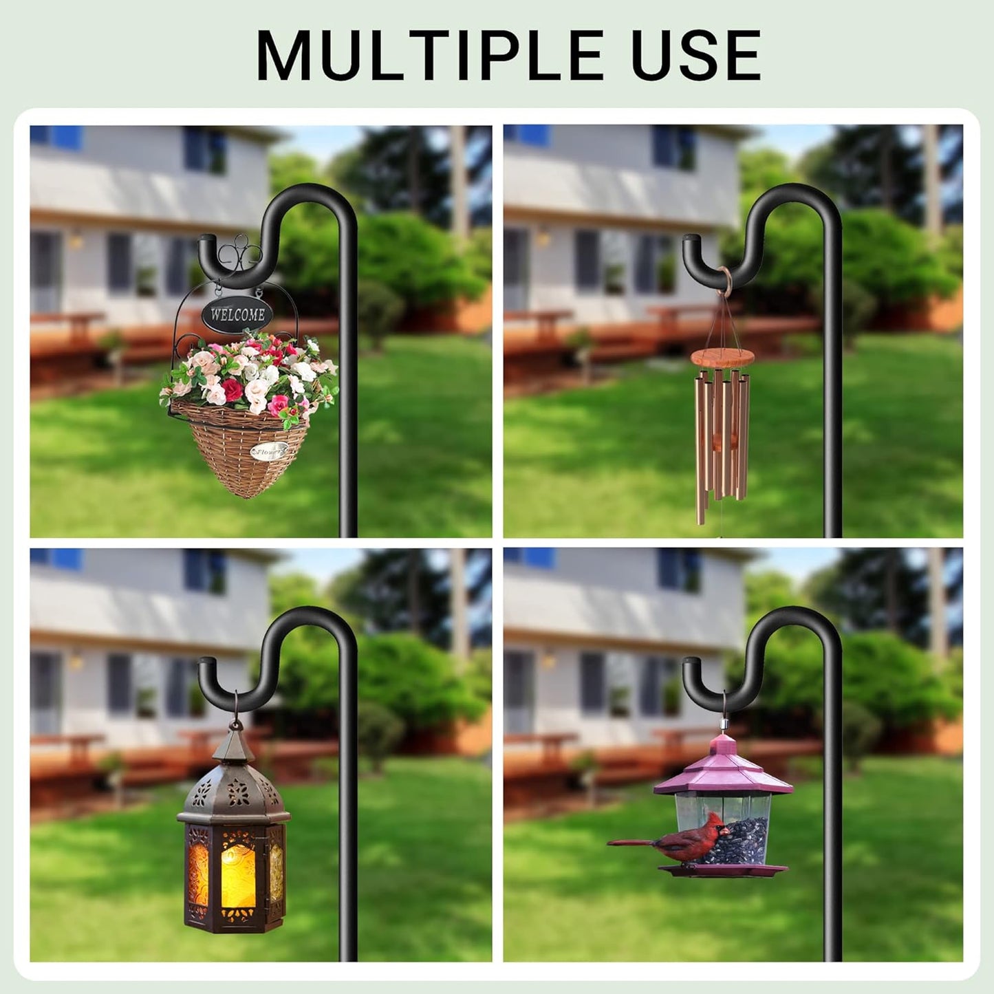 92" Shepherds Hooks for Outdoor, Extra Thick Bird Feeder Pole with 5 Prong Base, Adjustable Shepards Hook for Garden, Weddings, Hanging Plant