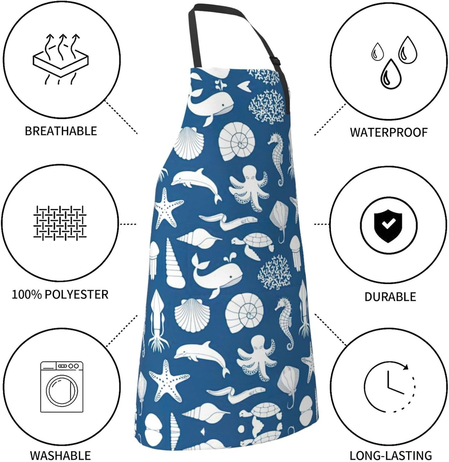 Underwater Marine Life Print Laundry apron 28x33 In Waterproof Kitchen