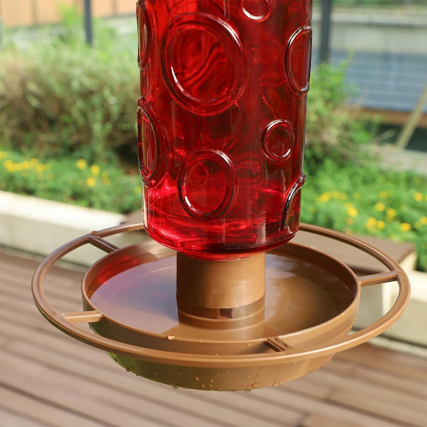 Juegoal Glass Wild Bird Waterer, 28 oz Wild Bird Feeder for Outdoors, Water Cooler with Metal Handle Hanging for Garden Tree Yard Outside Decoration, Red