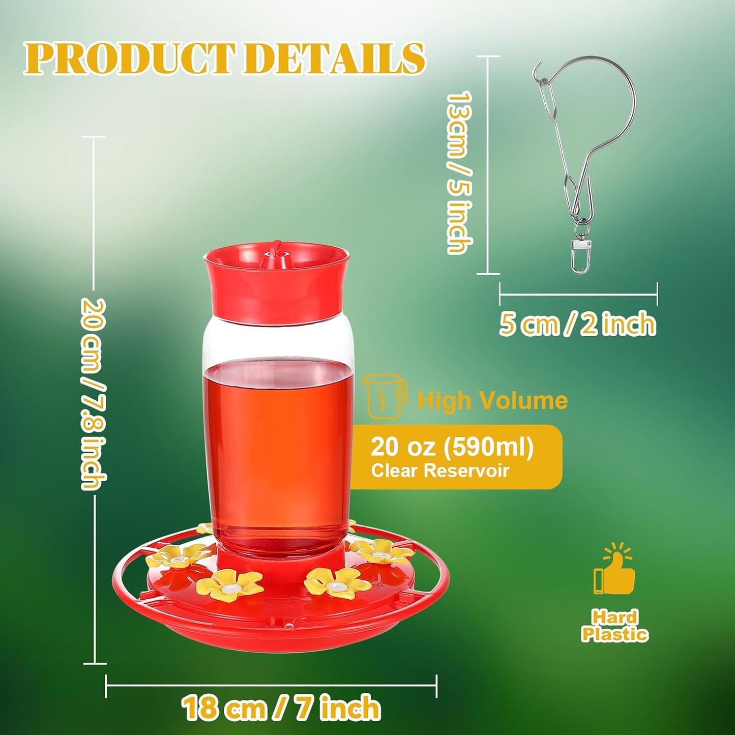 2 Pack Plastic Hummingbird Feeders, 20oz Wide Mouth Easy Clean, Ant Moat, Bee Proof and Leak-Proof, 6 Ports Easy Fill, Perfect for Outdoors, Trees, Decks