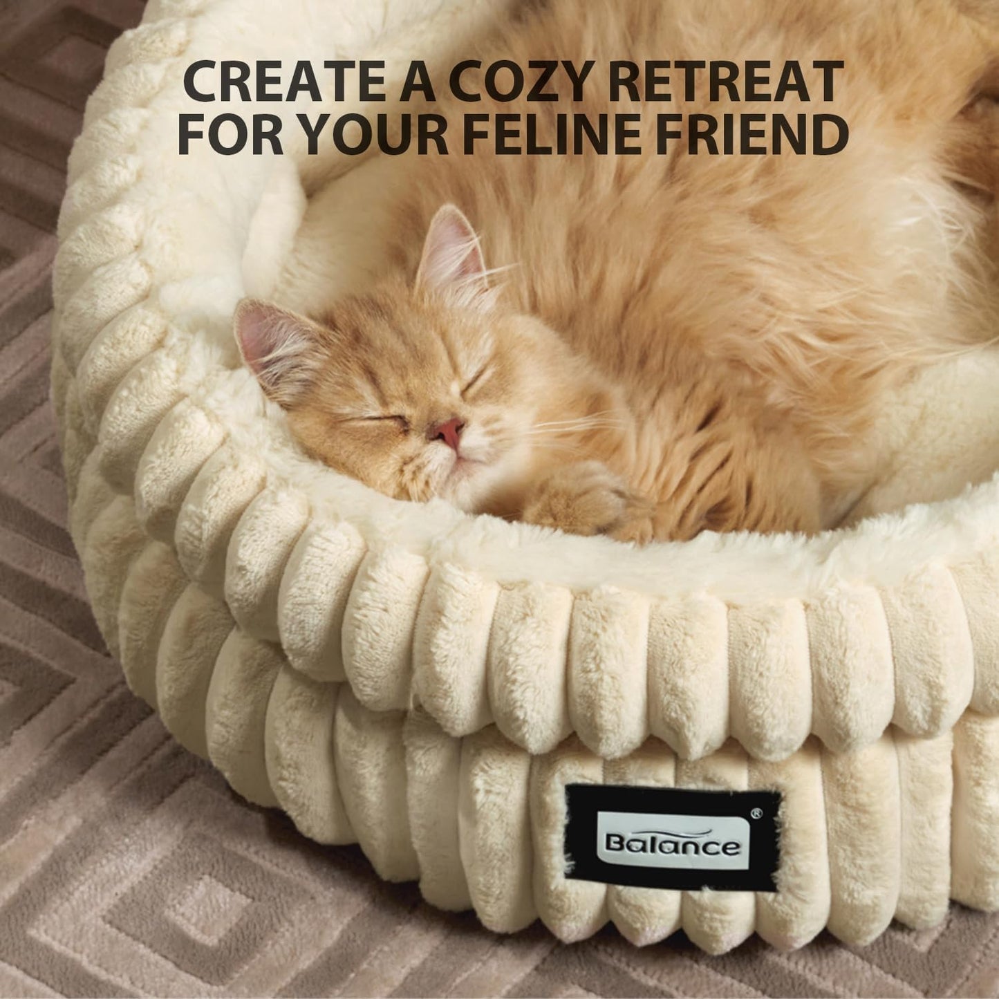BALANCE Cat Bed Kitten Bed, Washable Round Cat Beds for Indoor Cats, S