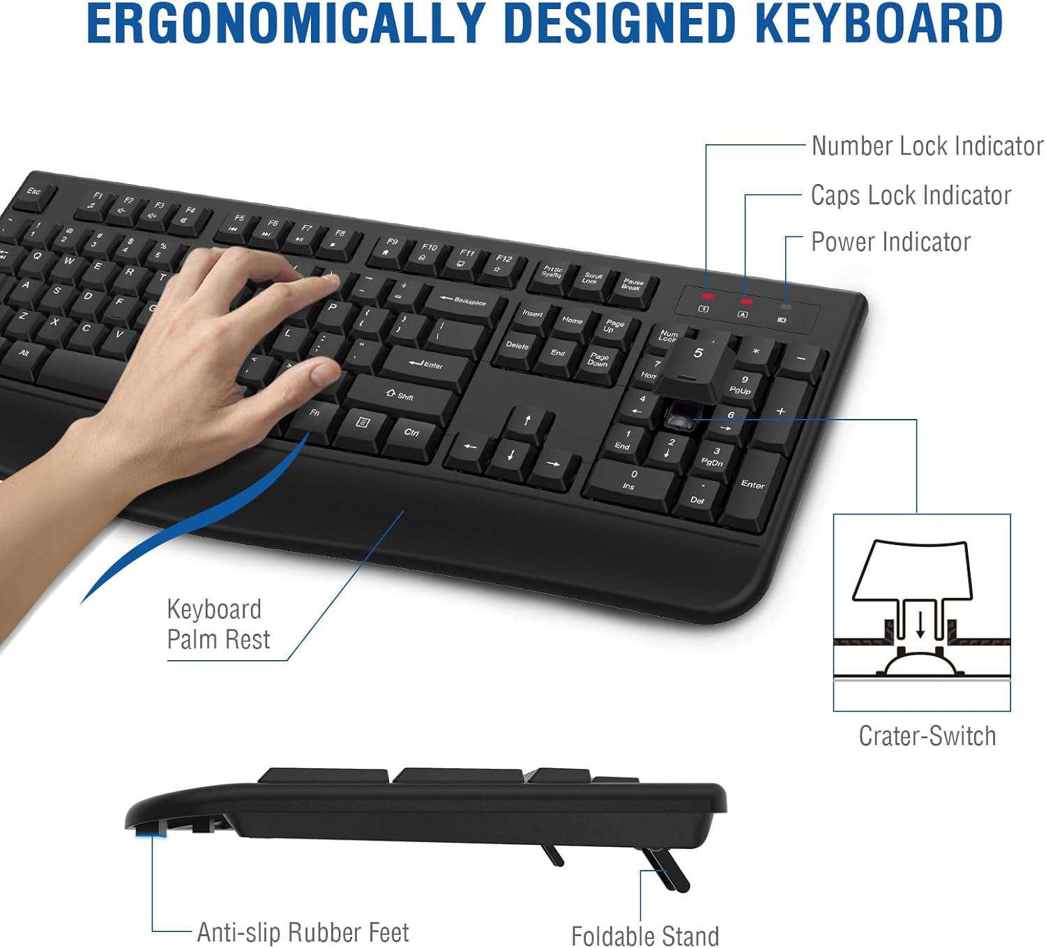Wireless Keyboard and Mouse Combo, EDJO 2.4G Full-Sized Ergonomic Comp
