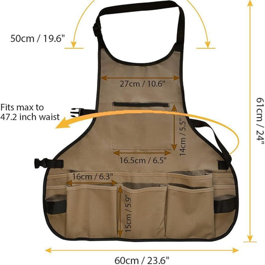 Compact Waterproof Gardening Apron with 14 Pockets - Tool Organizer for Gardeners, Woodworking & Outdoor Work